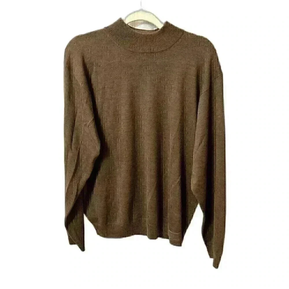 Mazzoni Mens Lg Brown Mock Neck Long Sleeve Acrylic Wool Sweater Lightweight